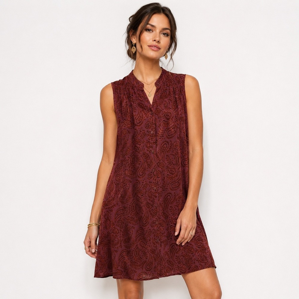 Les‎ Serein Eleanor Sleeveless Shirt Dress Purple Paisley MP New
